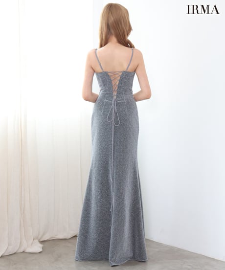 【IRMA】ラメニット/カットアウト/刺繡/スリット入り/LongDress【61288】