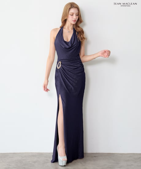 【JEAN MACLEAN】ラメニット/ドレープ/スリット入り/LongDress【61290】