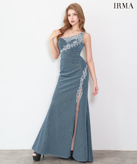 【IRMA】ラメニット/ワンショル/刺繡/スリット入り/LongDress【61287】