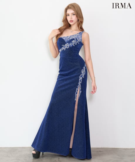 【IRMA】ラメニット/ワンショル/刺繡/スリット入り/LongDress【61287】
