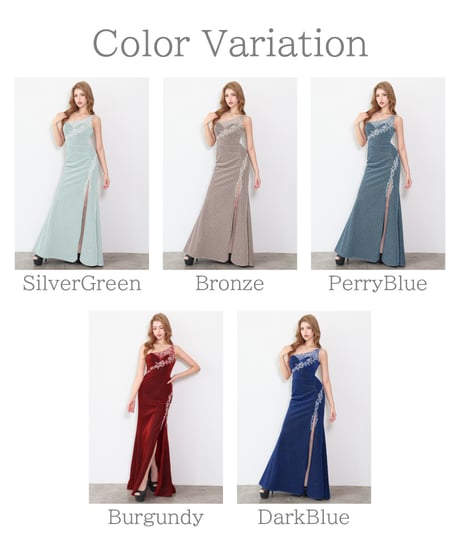 【IRMA】ラメニット/ワンショル/刺繡/スリット入り/LongDress【61287】