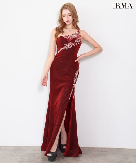 【IRMA】ラメニット/ワンショル/刺繡/スリット入り/LongDress【61287】