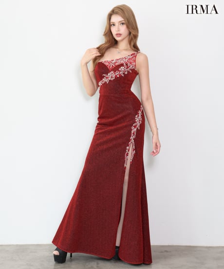 【IRMA】ラメニット/ワンショル/刺繡/スリット入り/LongDress【61287】