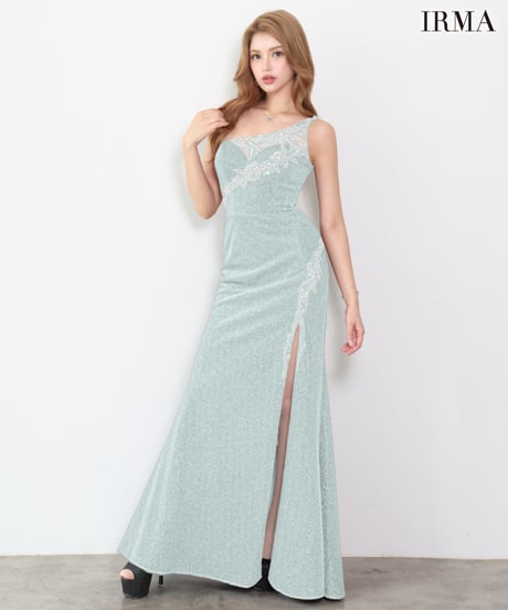 【IRMA】ラメニット/ワンショル/刺繡/スリット入り/LongDress【61287】