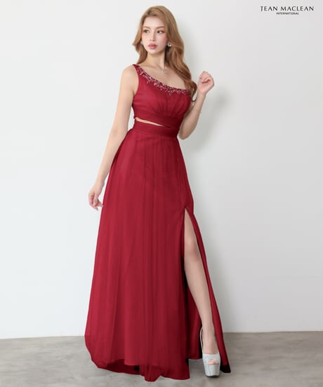 【JEAN MACLEAN】ネット/ワンショル/刺繡/スリット入り/LongDress【61294】