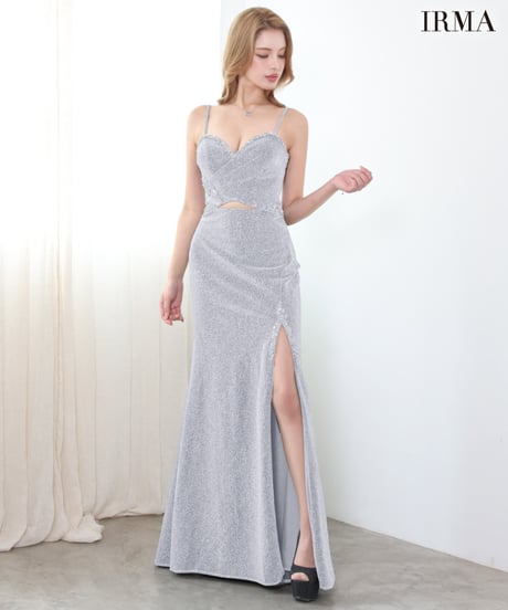 【IRMA】ラメニット/カットアウト/刺繡/スリット入り/LongDress【61288】