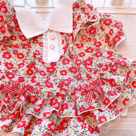 現品夏ワンピ❤小花リップルワンピ