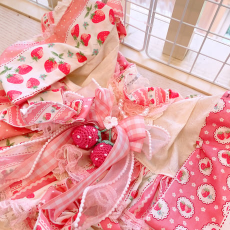 現品浴衣ワンピ❤苺パッチ浴衣ワンピ｛ピンク｝　胴34　丈22