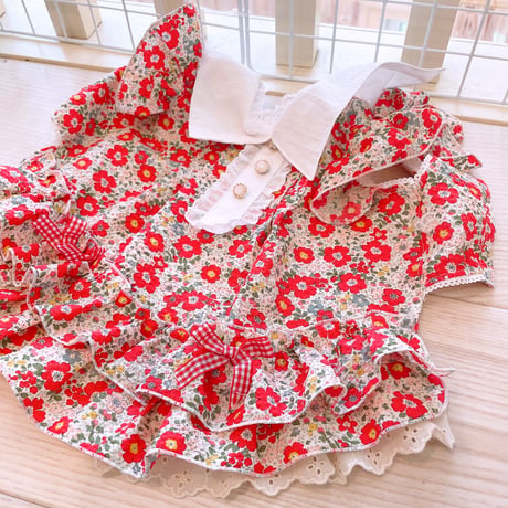 現品夏ワンピ❤小花リップルワンピ