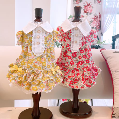 現品夏ワンピ❤小花リップルワンピ