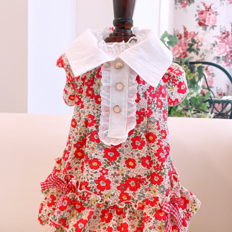 現品夏ワンピ❤小花リップルワンピ