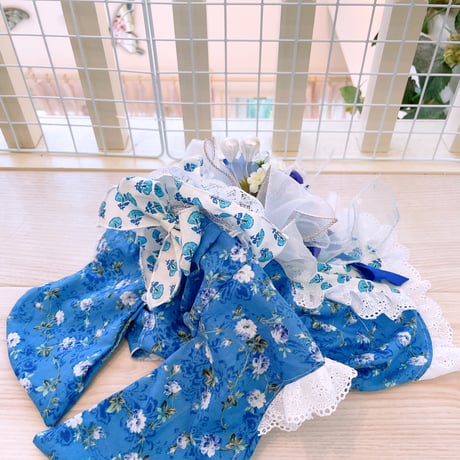 現品浴衣ワンピ❤コバルトブルー浴衣ワンピ　胴36　丈27