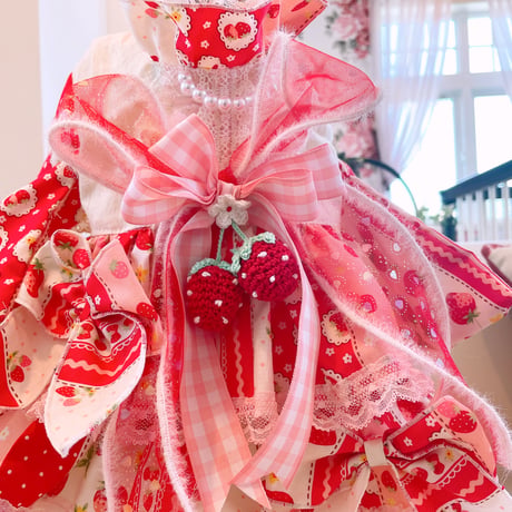 現品浴衣ワンピ❤苺パッチ浴衣ワンピ｛赤】　　胴38　丈26