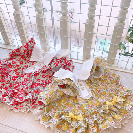 現品夏ワンピ❤小花リップルワンピ