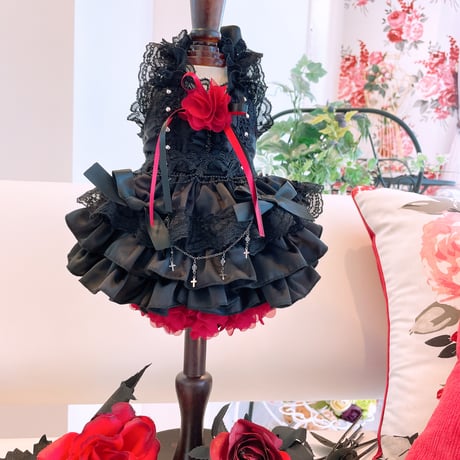 サンプル❤ブラック&レッドローズハロウインワンピ 胴34　丈25