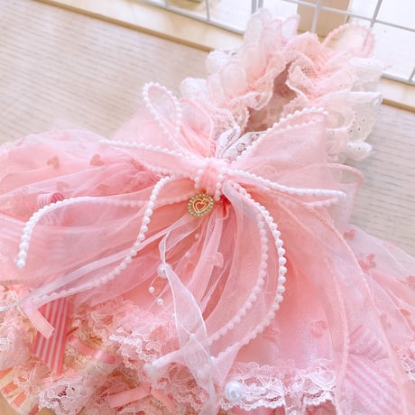 サンプル❤ピンクハートチュールワンピ　胴32　丈23