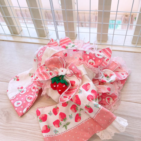 現品浴衣ワンピ❤苺パッチ浴衣ワンピ｛ピンク｝　胴34　丈22