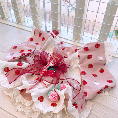 現品浴衣ワンピ❤ピンクストロベリー浴衣ワンピ　胴34　丈24