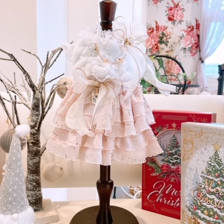 クリスマス❤ピンクベージュシフォンフリルクリスマスワンピ