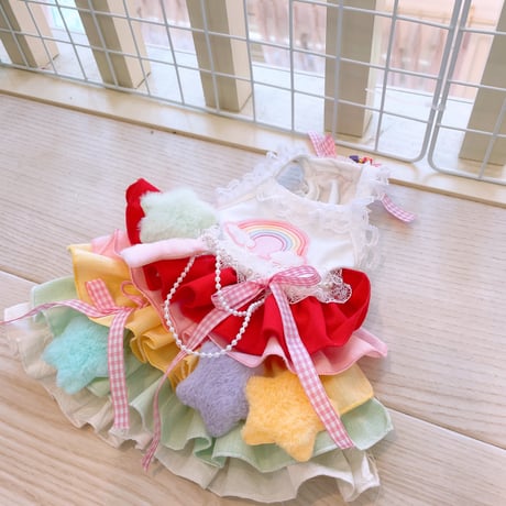 サンプル❤カラフル虹のキャミワンピ　胴30　丈23