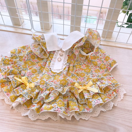 現品夏ワンピ❤小花リップルワンピ