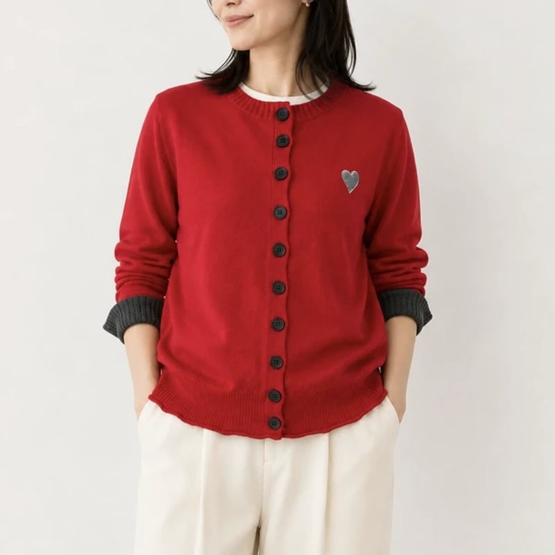 ハート刺繍配色カーディガン | Minayo Select