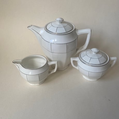 1920年代　サルグミンヌ　サーヴィス・ド・テ　白い陶器とゴールドのライン　15点セット