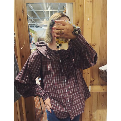 DAMSON MADDER　ダムソン マダー COLETTE  バーガンディチェック柄フリルブラウス