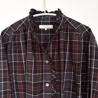 T.yamai paris  ティヤマイパリ　ブロックチェック柄フリルブラウス