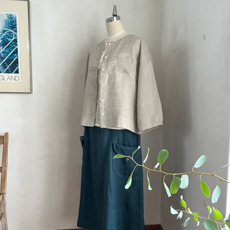 スワトウジャケット　リネン　空羽レース×スラブ　ナチュラル　10-26301-60