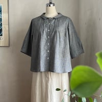 あんずブラウス(半袖)コットンリネンナチュラルボイル　ブラック千鳥01-26311-0681