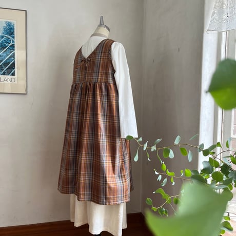 ココアエプロン　コットンローンタータンチェック　ブラウン18-26401-1283