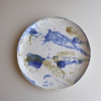 藤本羊子　皿（白×青）