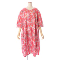 【SALE】6分袖ワンピース【綿100％・橙柄】43649N-25S
