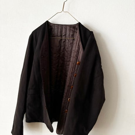 OUVERT  ウールシルクリネン ヘリンボンワッシャーノーカラーリバーシブルジャケット