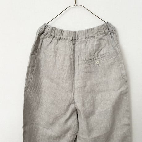 Hands of creation 40/-Linen 綾織り黒染めオーバーダイ サイドポケット バレルパンツ