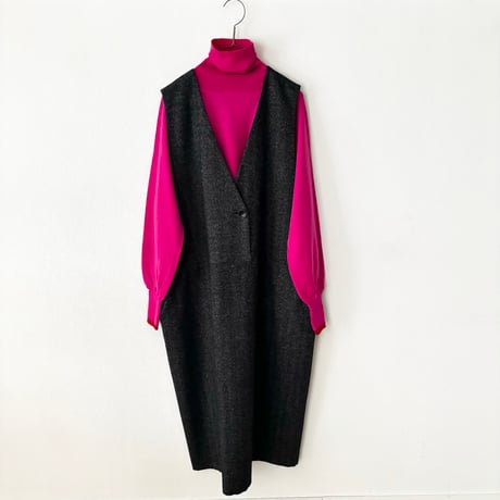 atelier naruse コットンウールヘリンボン ジャンパースカート・杢ブラック