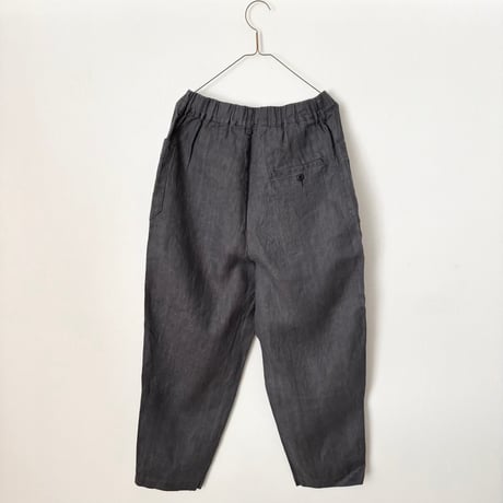 Hands of creation 40/-Linen 綾織り黒染めオーバーダイ サイドポケット バレルパンツ