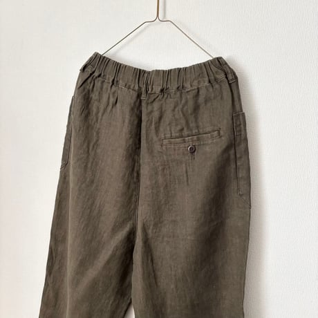 Hands of creation 40/-Linen 綾織り黒染めオーバーダイ サイドポケット バレルパンツ