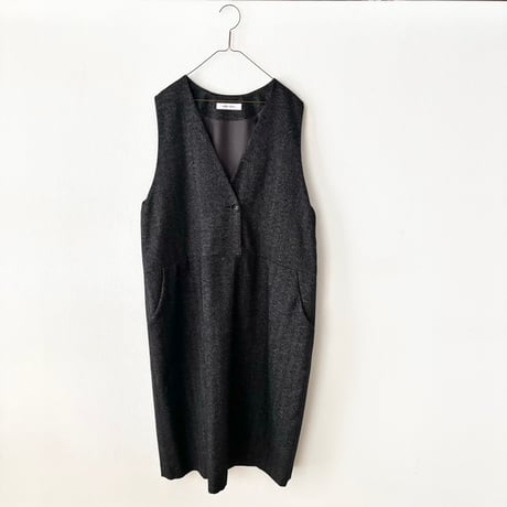 atelier naruse コットンウールヘリンボン ジャンパースカート・杢ブラック