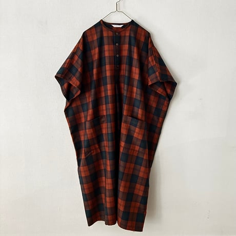 homspun  　ウールタータンワンピース　Mサイズ(着丈115cm)  ・レンガ×グリーン