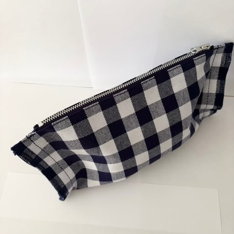 homspun 先染め帆布 横長ポーチ　チェック