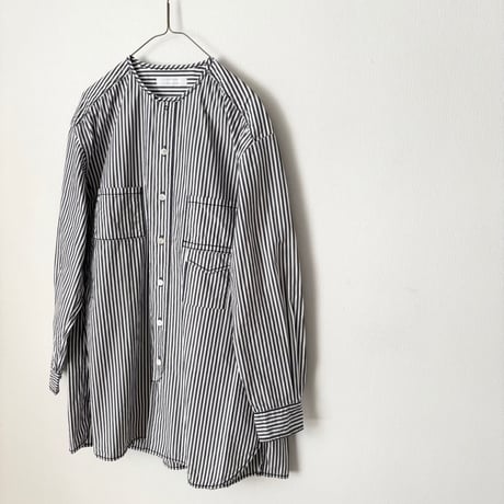 homspun タイプライター ノーカラーロングシャツ・ストライプ