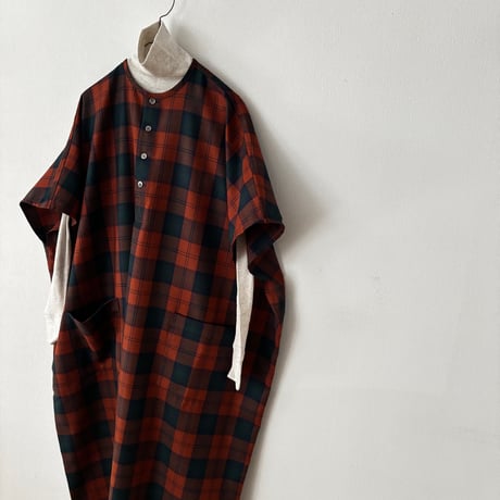 homspun  　ウールタータンワンピース　Mサイズ(着丈115cm)  ・レンガ×グリーン
