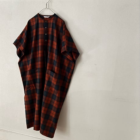 homspun  　ウールタータンワンピース　Mサイズ(着丈115cm)  ・レンガ×グリーン