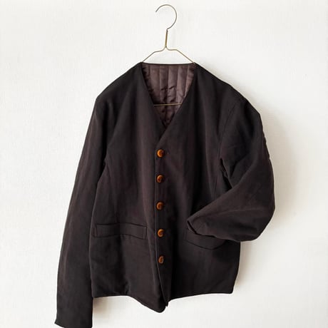 OUVERT  ウールシルクリネン ヘリンボンワッシャーノーカラーリバーシブルジャケット