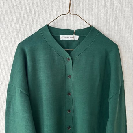 atelier naruse  cotton wool V neck cardigan・moss green