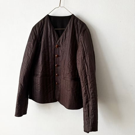 OUVERT  ウールシルクリネン ヘリンボンワッシャーノーカラーリバーシブルジャケット
