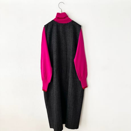 atelier naruse コットンウールヘリンボン ジャンパースカート・杢ブラック