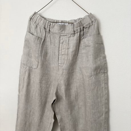 Hands of creation 40/-Linen 綾織り黒染めオーバーダイ サイドポケット バレルパンツ